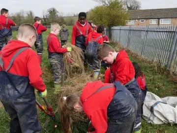 Pupils work together to create new hedge habitat