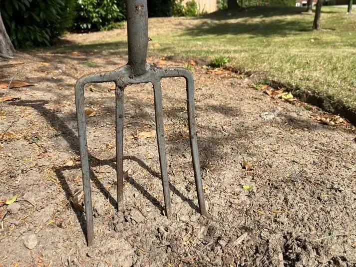 Garden fork in soil